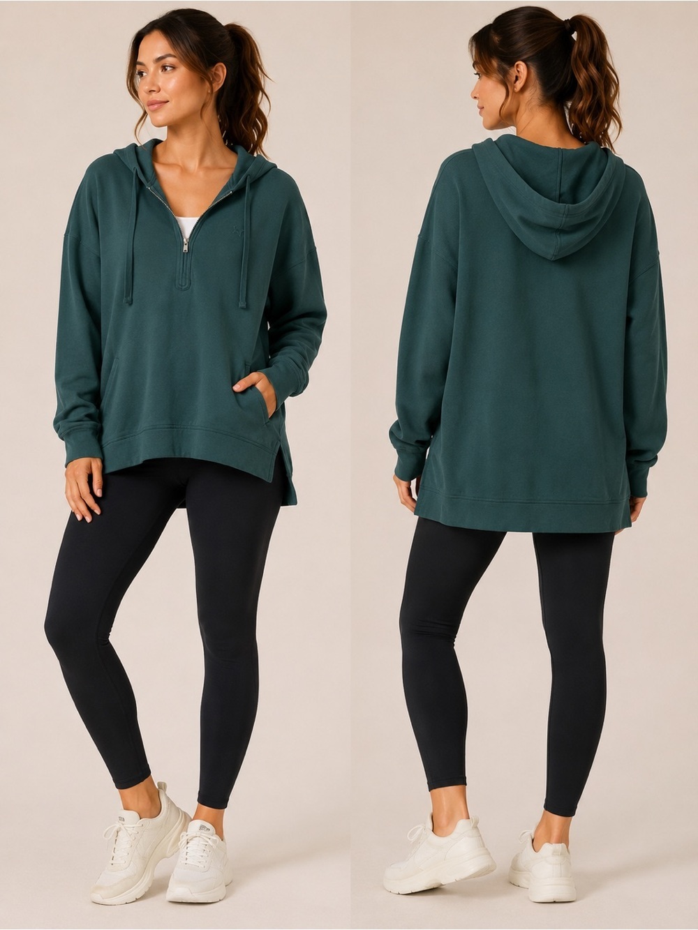 PINK Victoria's Secret Forest Green Half-Zip Hoodie Size S